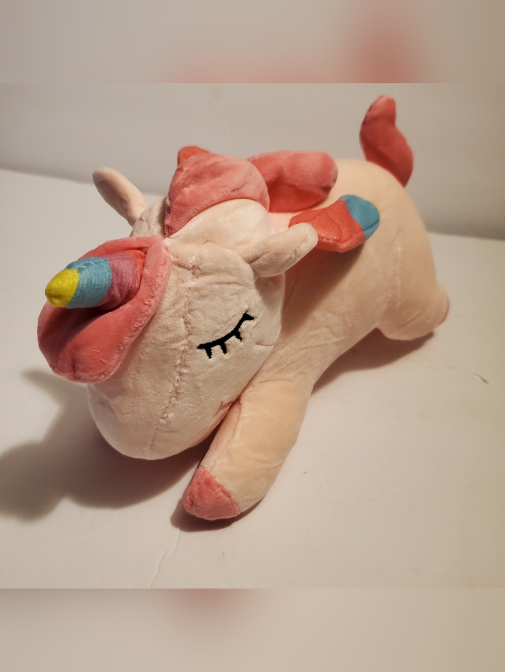 Medium Pink Unicorn Stuffed Animal Plush w/ Rainbow Horn Wings Zippered Pocket